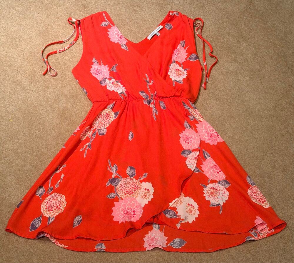 Collective Concepts Red Floral V-Neck Sleeveless Mini Dress Women Size XSP